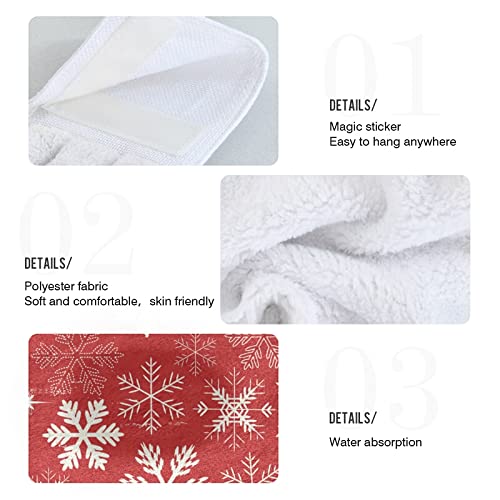 Christmas Snowflake Red Kitchen Hand Towels - Set of 2 Super Soft Absorbent Dishcloths with Hanging Ties | Holiday Home Decor for Kitchen, Bathroom & Christmas Toilet Decorations