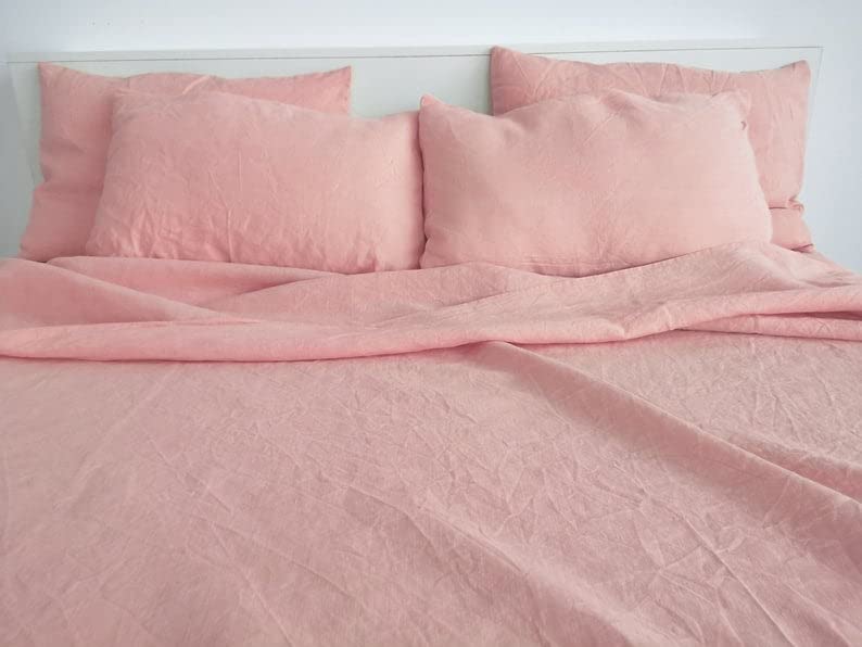 Premium Pink Cotton Sheet Set - 4-Piece Bedding Set (1 Flat Sheet, 1 Fitted Sheet, 2 Pillowcases) - Soft Breathable Double/Full Size - Perfect for Master Bedroom, Guest Room & Dorm Decor