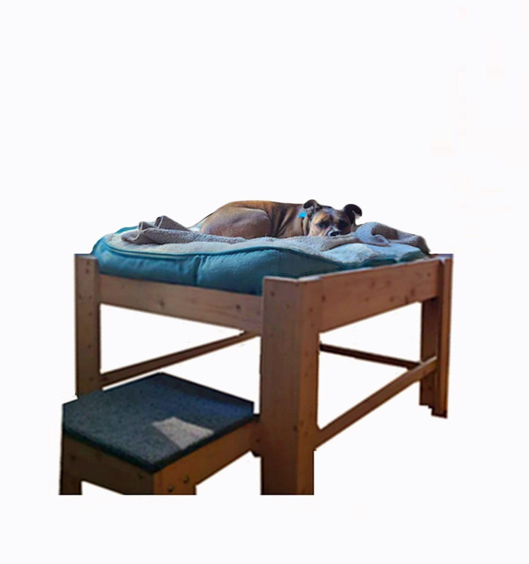 Original Sophie Elevated Dog Bed Platform - Unfinished Wooden Raised Pet Bed for Large Dogs, Window Perch with Step - Perfect for Living Room, Bedroom & Outdoor Use