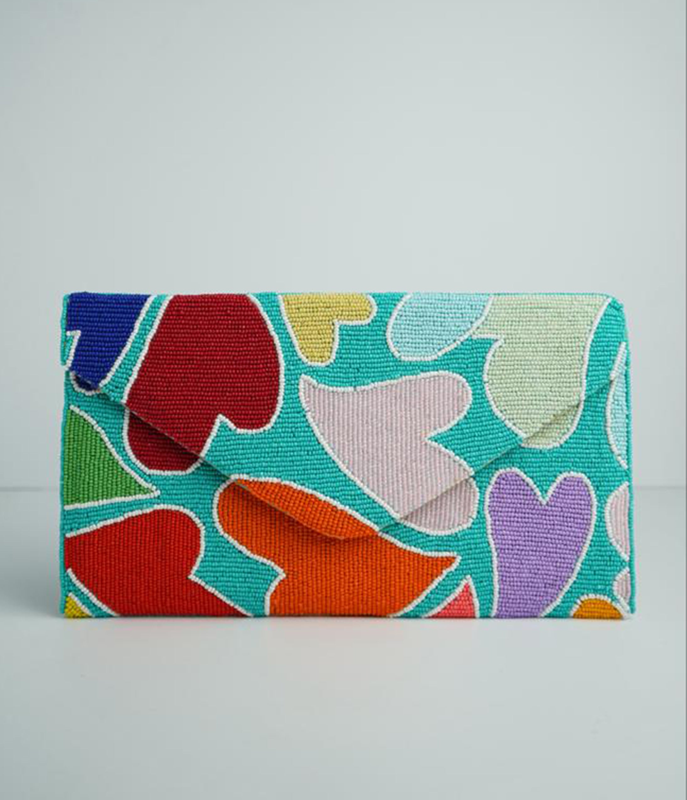 Rainbow Heart Beaded Clutch Bag for Women - Elegant Evening Party Clutch with Rhinestone Decorations - Perfect for Weddings, Prom, Date Night & Special Occasions