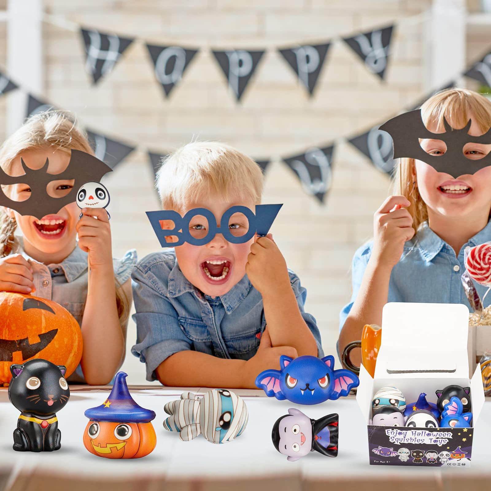 Halloween Squishies Toys 6 Pack - Pumpkin, Vampire, Black Cat, Mummy, Skeleton & Bat Slow Rising Stress Relief Toys | Super Soft Kawaii Squeeze Party Favors for Kids, Boys & Girls | Perfect for Trick-or-Treat Bags, Classroom Prizes & Birthday Goodie Bags