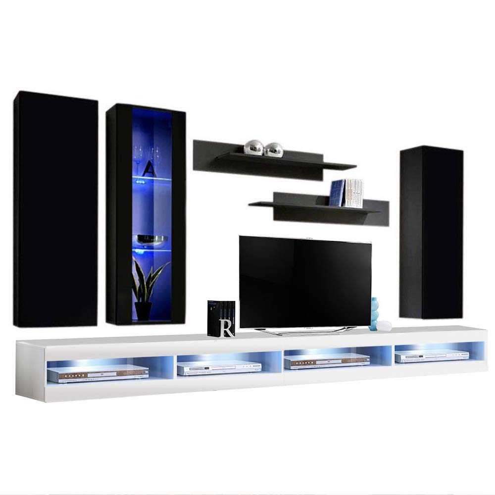 Modern Floating TV Stand with Storage & LED Lights - Wall-Mounted Entertainment Center for Living Room & Bedroom - Black/White TV Console with Shelves - Perfect for Small Spaces & Home Theater Setup