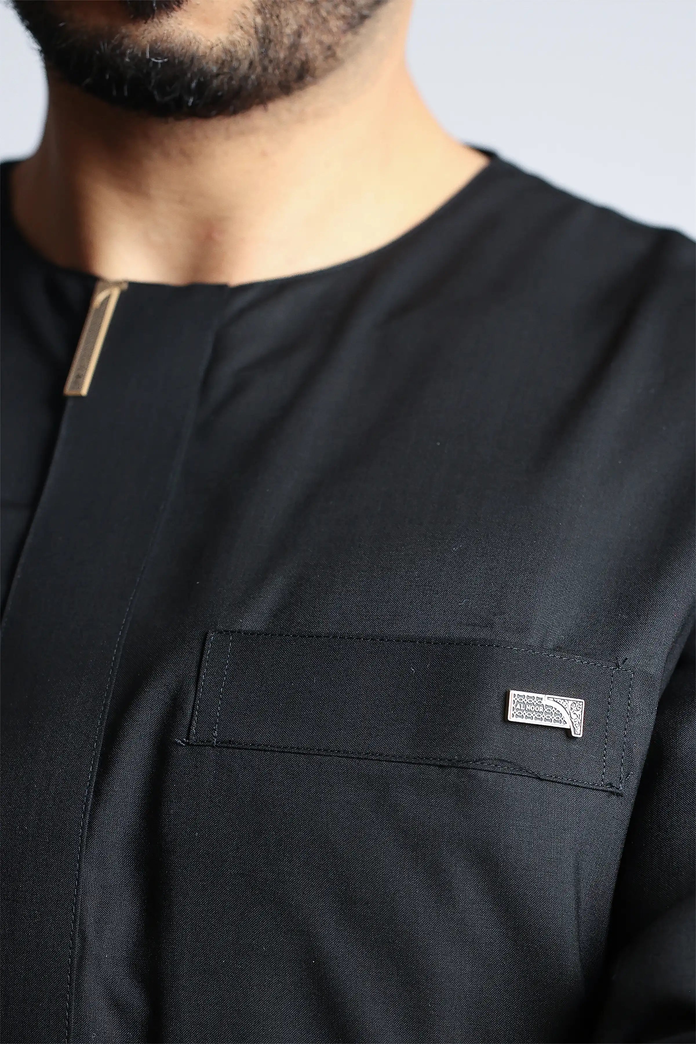 J108 Black & Gold Buckle Kids Thobe - Traditional Arabic Dress for Boys - Perfect for Eid, Weddings & Special Occasions