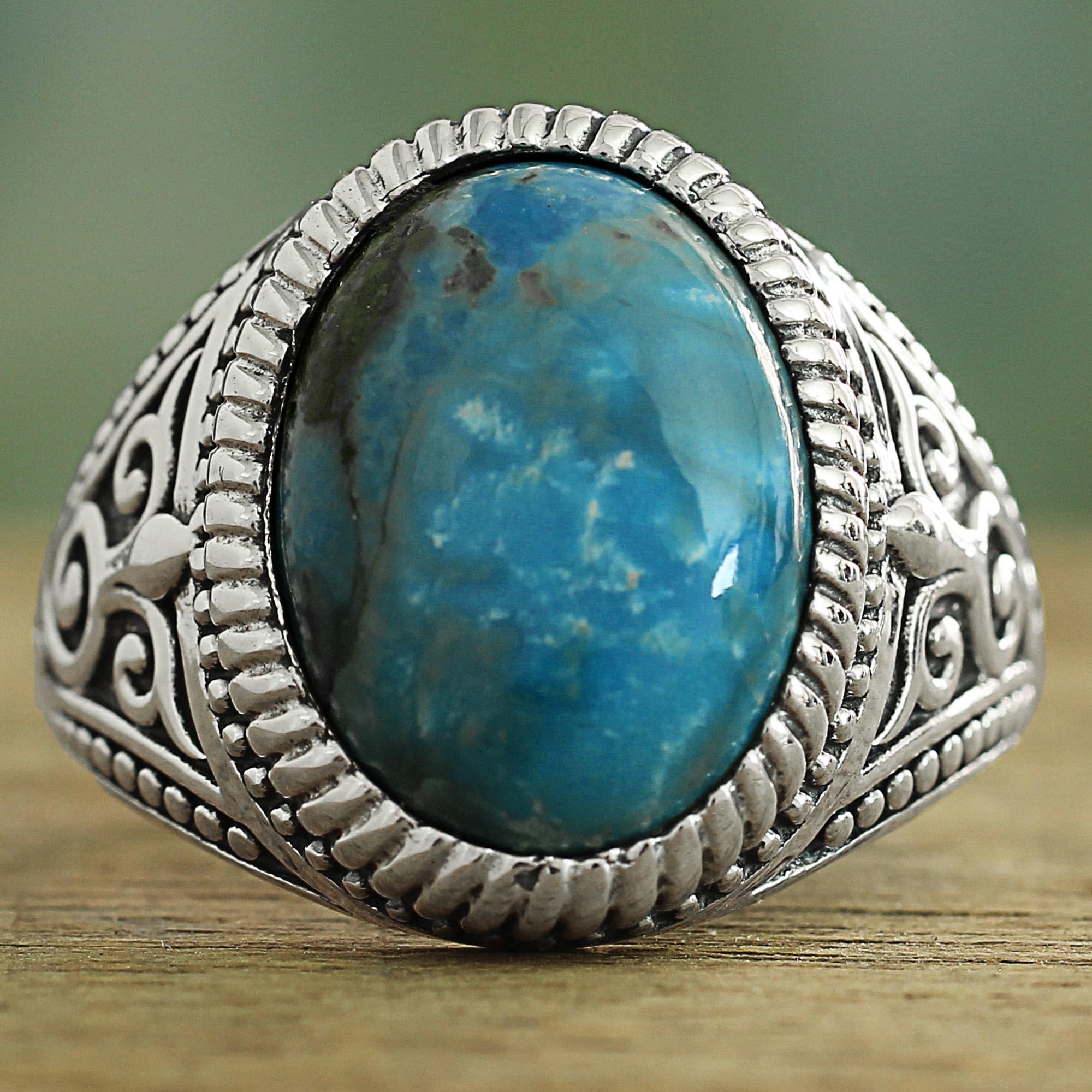 NOVICA Handmade .925 Sterling Silver Cocktail Ring with Reconstituted Turquoise Stone - Radiant Blue Beauty from India | Perfect for Evening Parties, Weddings & Boho Fashion
