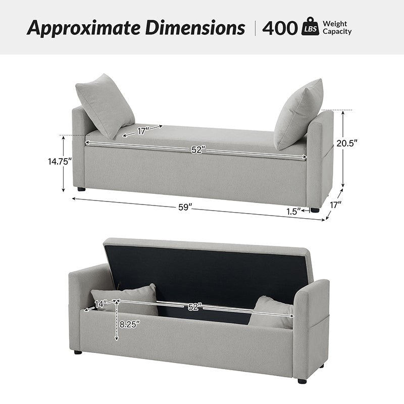Gloria Functional Storage Bench with 2 Pillows - Entryway Seating, Shoe Storage & Living Room Decor