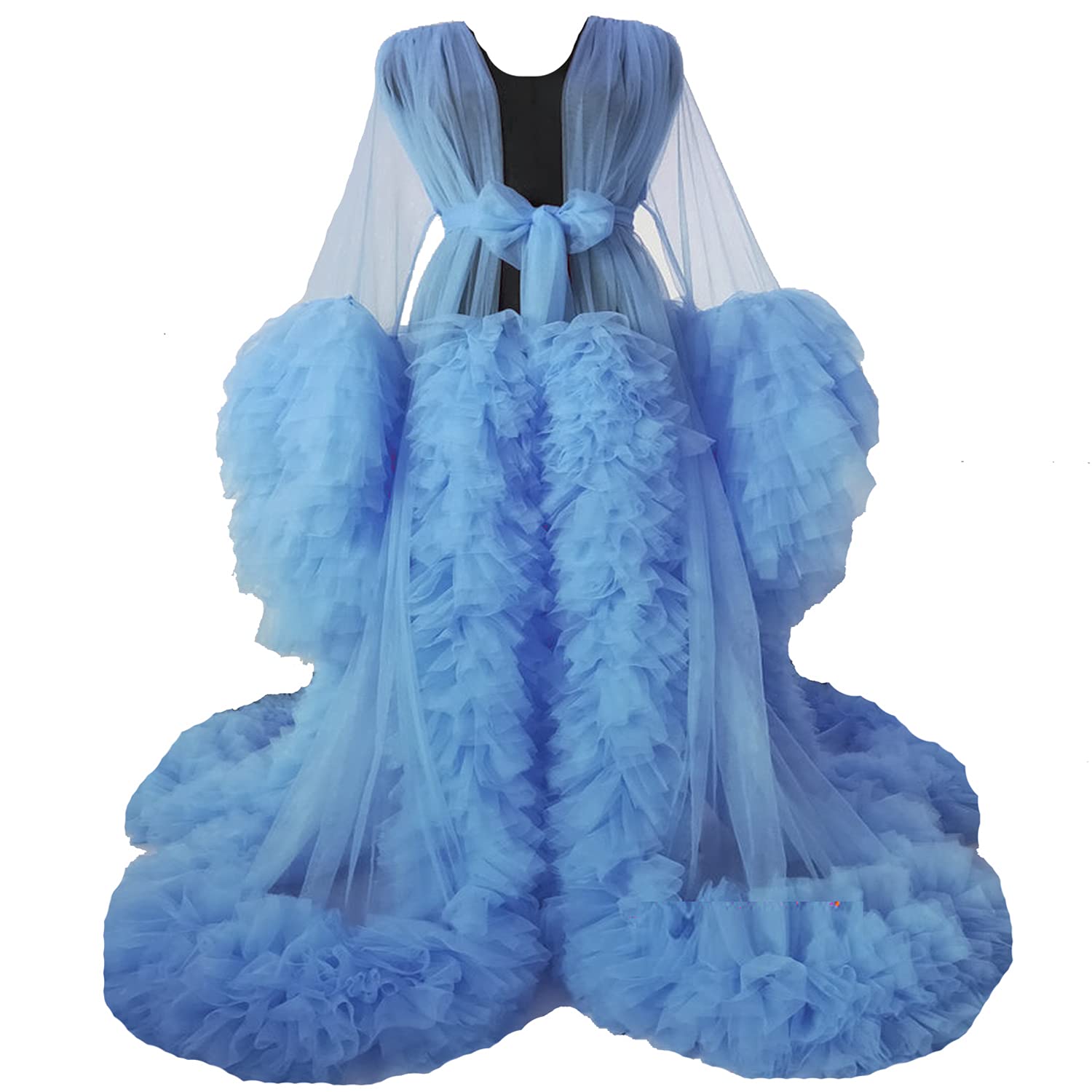 Elegant Tulle Maternity Robe - Long Lace Bridal Nightgown & Pregnancy Bathrobe for Photoshoots, Baby Showers & Boudoir Photography