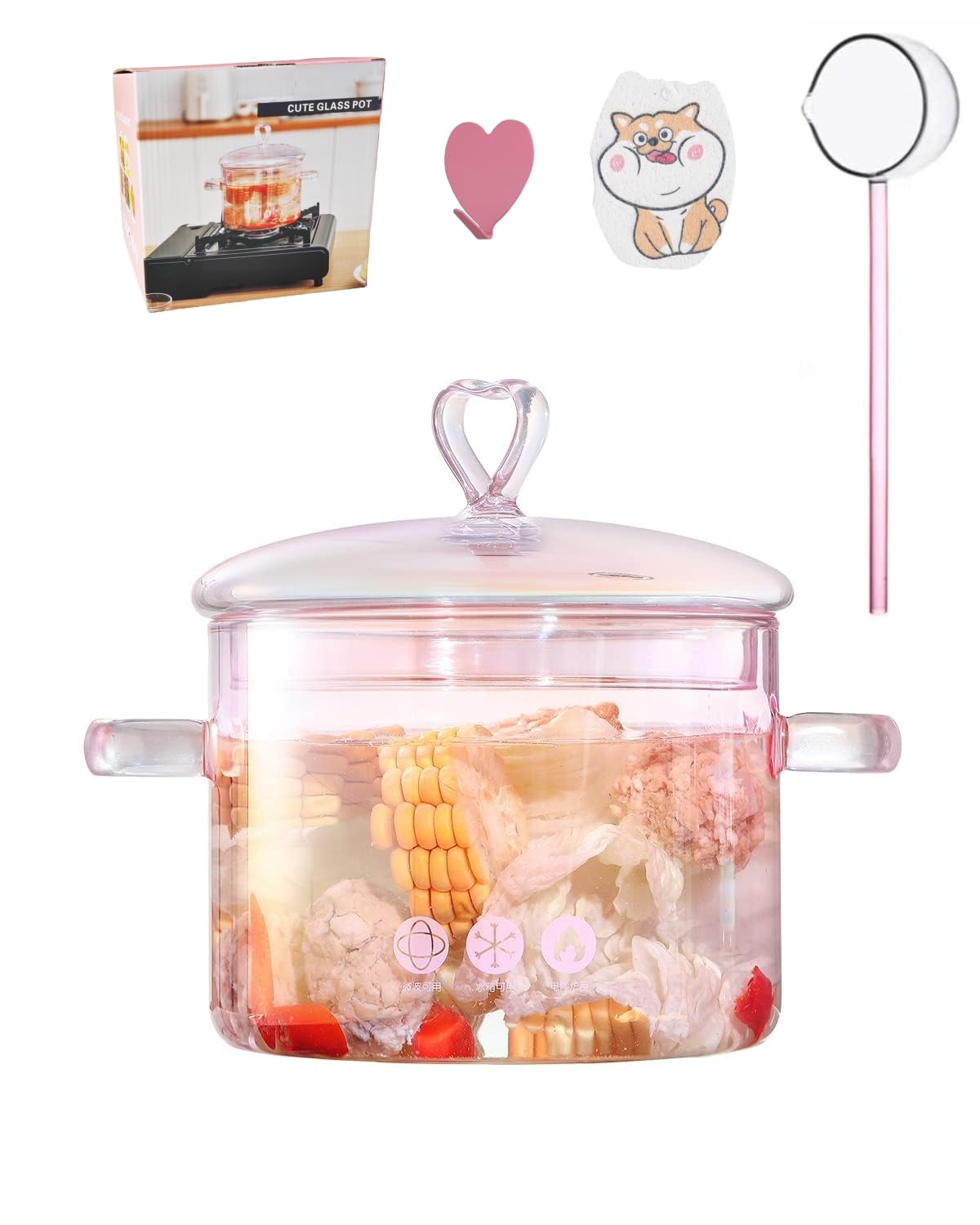 1.5L (51oz) Borosilicate Glass Simmer Pot - Heat Resistant Stovetop Cooking Pot for Soups, Pasta & Potpourri - Perfect for Slow Cooking, Herbal Infusions & Aromatherapy at Home