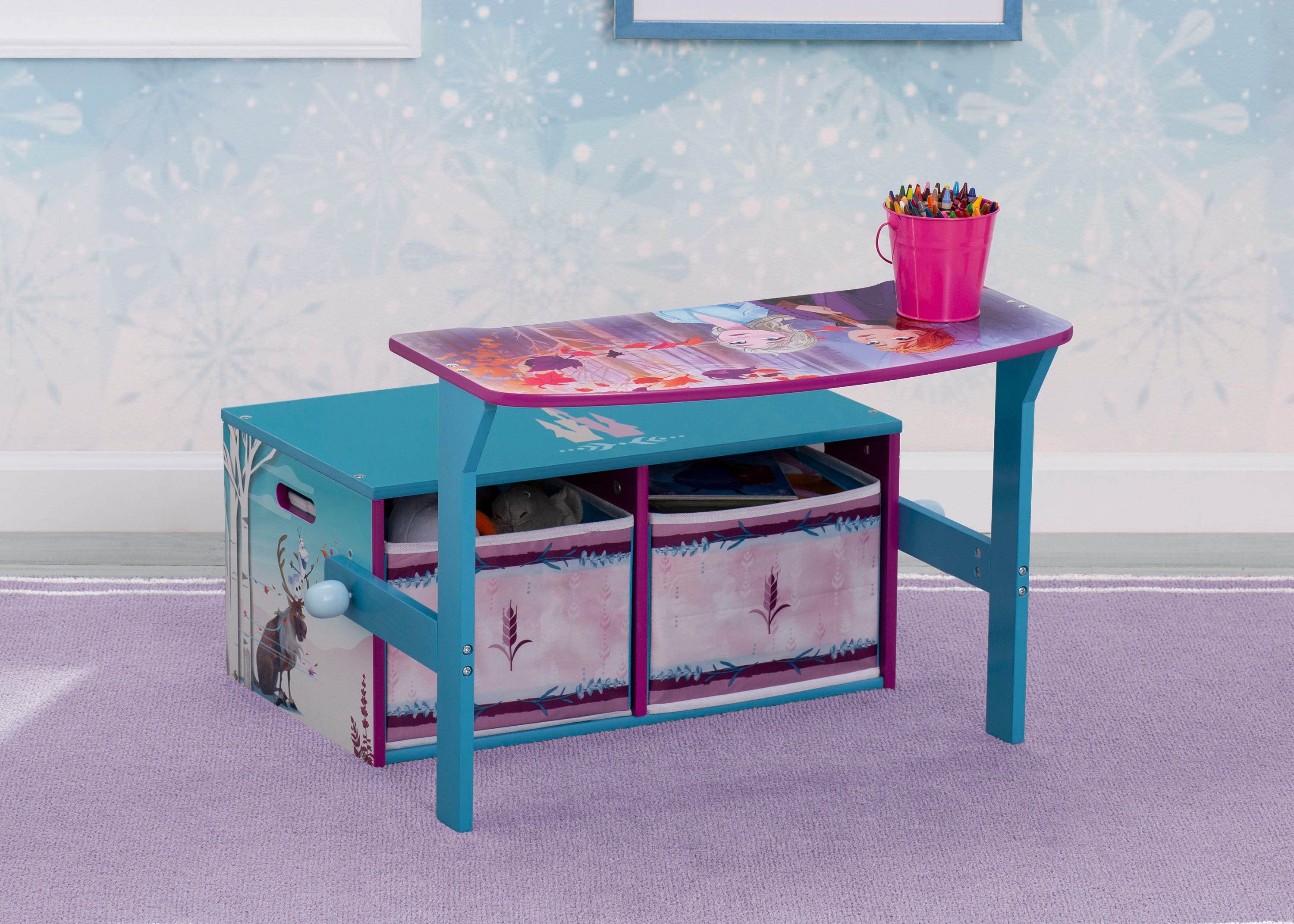 Frozen II Convertible Activity Bench for Kids - Multifunctional Toy Storage & Play Table - Perfect for Bedroom, Playroom & Nursery - Disney Frozen Themed Furniture