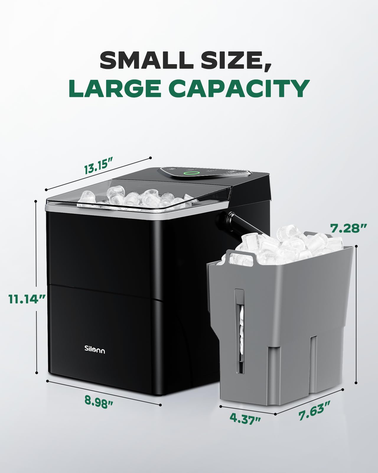 Silonn Countertop Ice Maker - 9 Cubes in 6 Minutes, 2.5L Expandable Ice Basket, Self-Cleaning with LED Touch Control, 2 Ice Size Options - Perfect for Home, Kitchen, Office, RV & Outdoor Entertaining