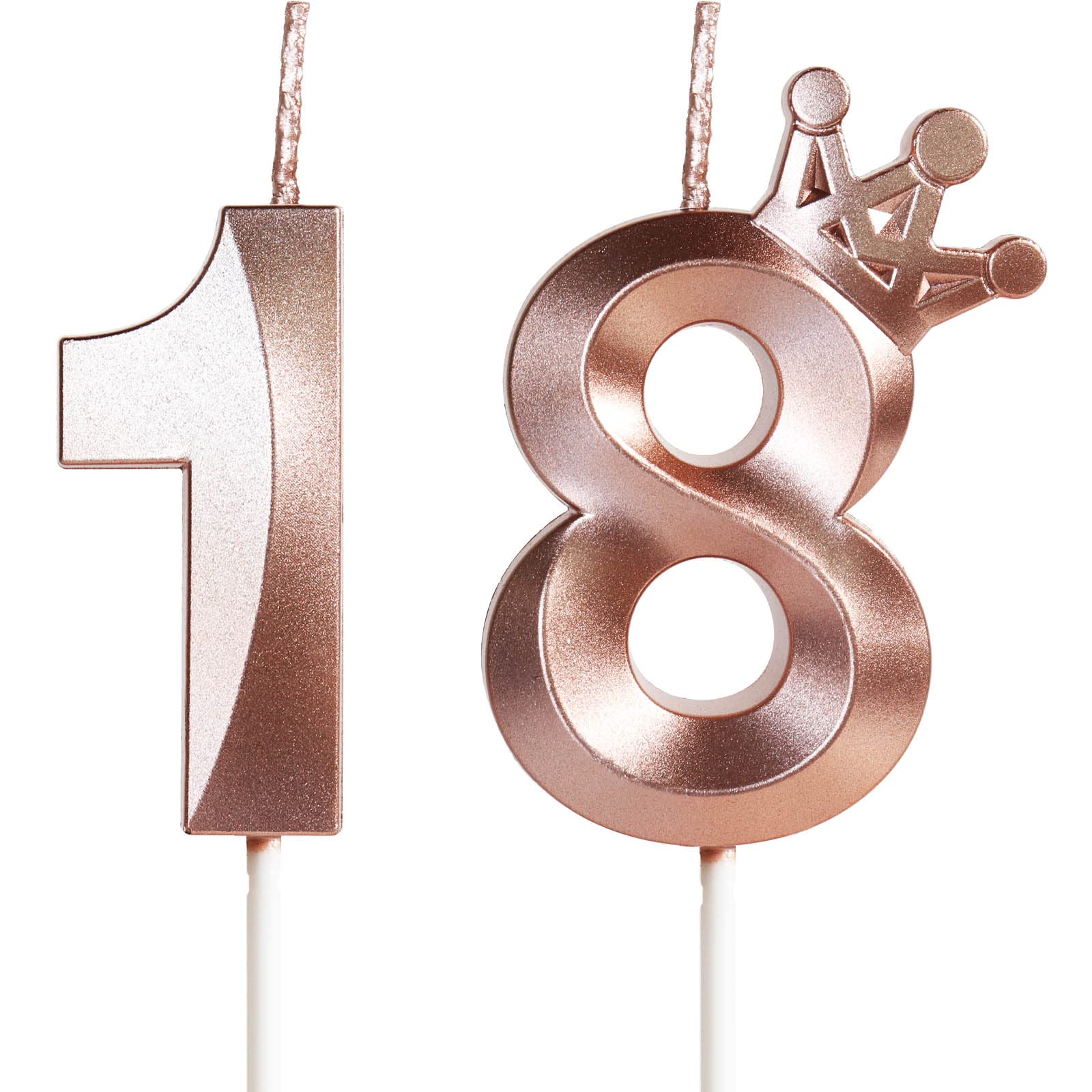18th Birthday Candles for Cake - Number 18 Rose Gold Candles with Crown, 3D Cake Topper for Women | Perfect for Sweet 16, Quinceañera, Wedding Anniversaries & Birthday Party Decorations