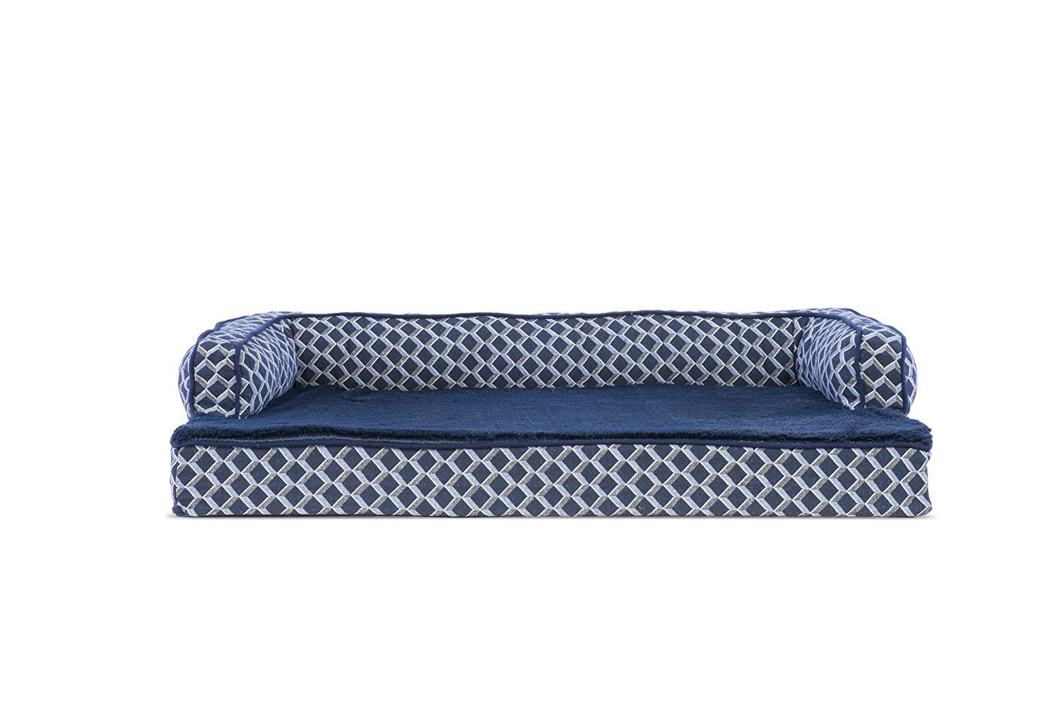 Furhaven Orthopedic Dog Bed for Small & Medium Dogs - Removable Bolsters & Washable Cover - Plush Support for Pets Up to 35 lbs - Comfortable Couch Sofa Design in Diamond Blue - Perfect for Living Room, Bedroom or Pet-Friendly Spaces
