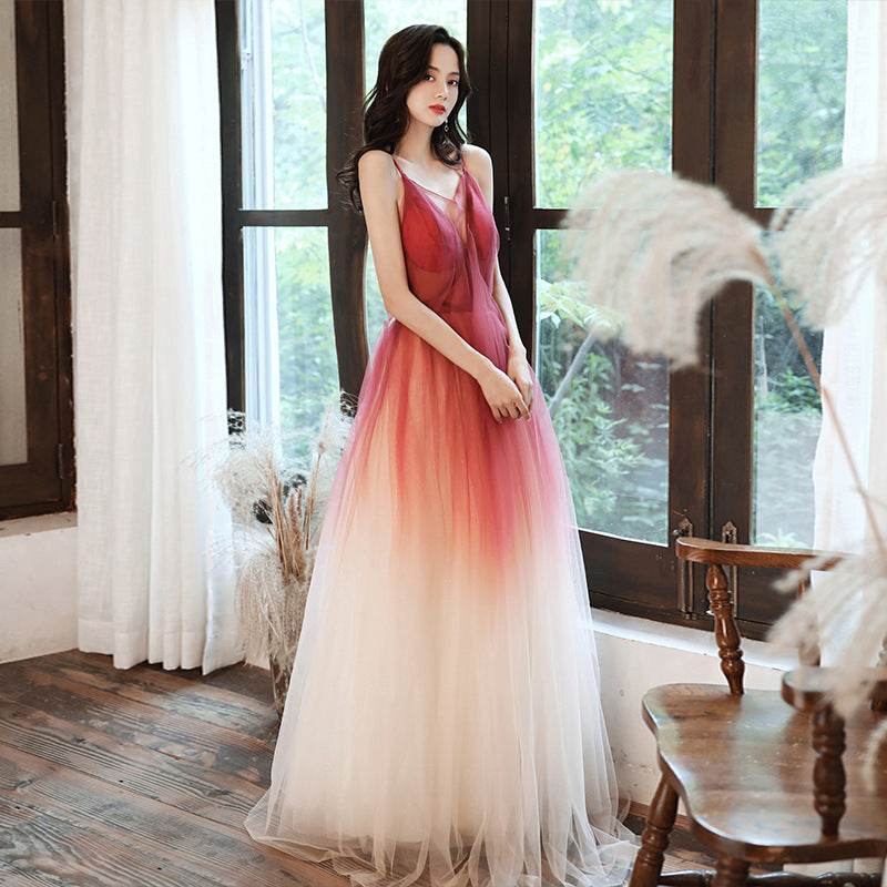 Elegant Gray Gradient Tulle Spaghetti Strap Prom Dress - Backless Long Evening Gown for Formal Events & Special Occasions | Perfect for Homecoming, Prom Night & Wedding Parties