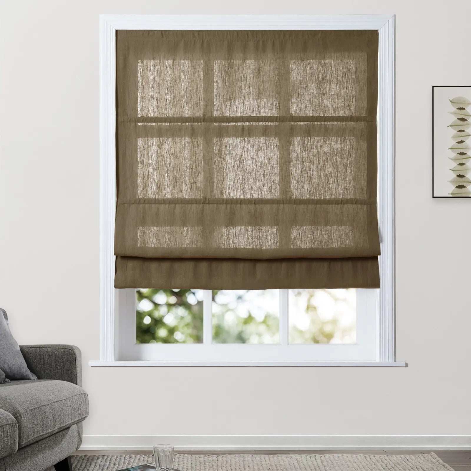 Premium Belgian Linen Cordless Roman Shades - Blackout Window Treatments for Bedroom & Living Room - Plus Size Custom Window Coverings