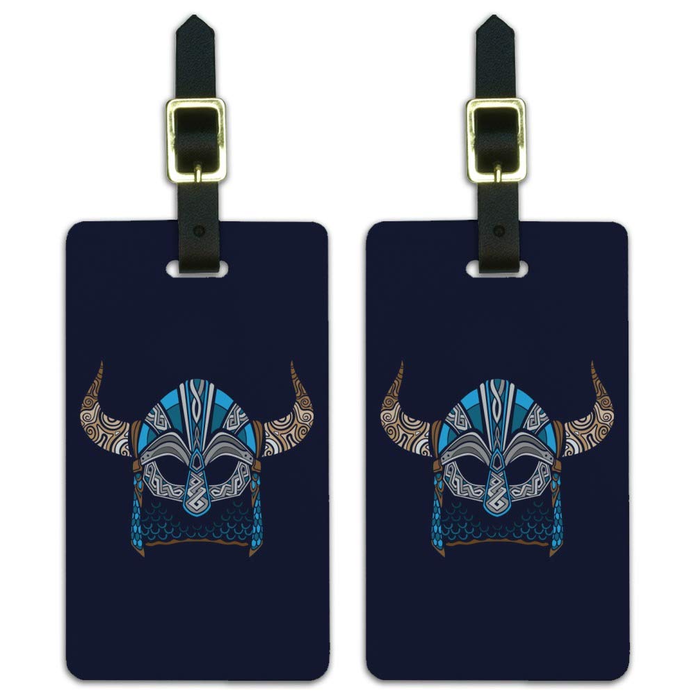 Nordic Viking Warrior Helmet with Horns - 2 Pack Luggage ID Tags & Cards for Travel, Cosplay, and LARP Events | Perfect for Viking Enthusiasts and Historical Reenactments