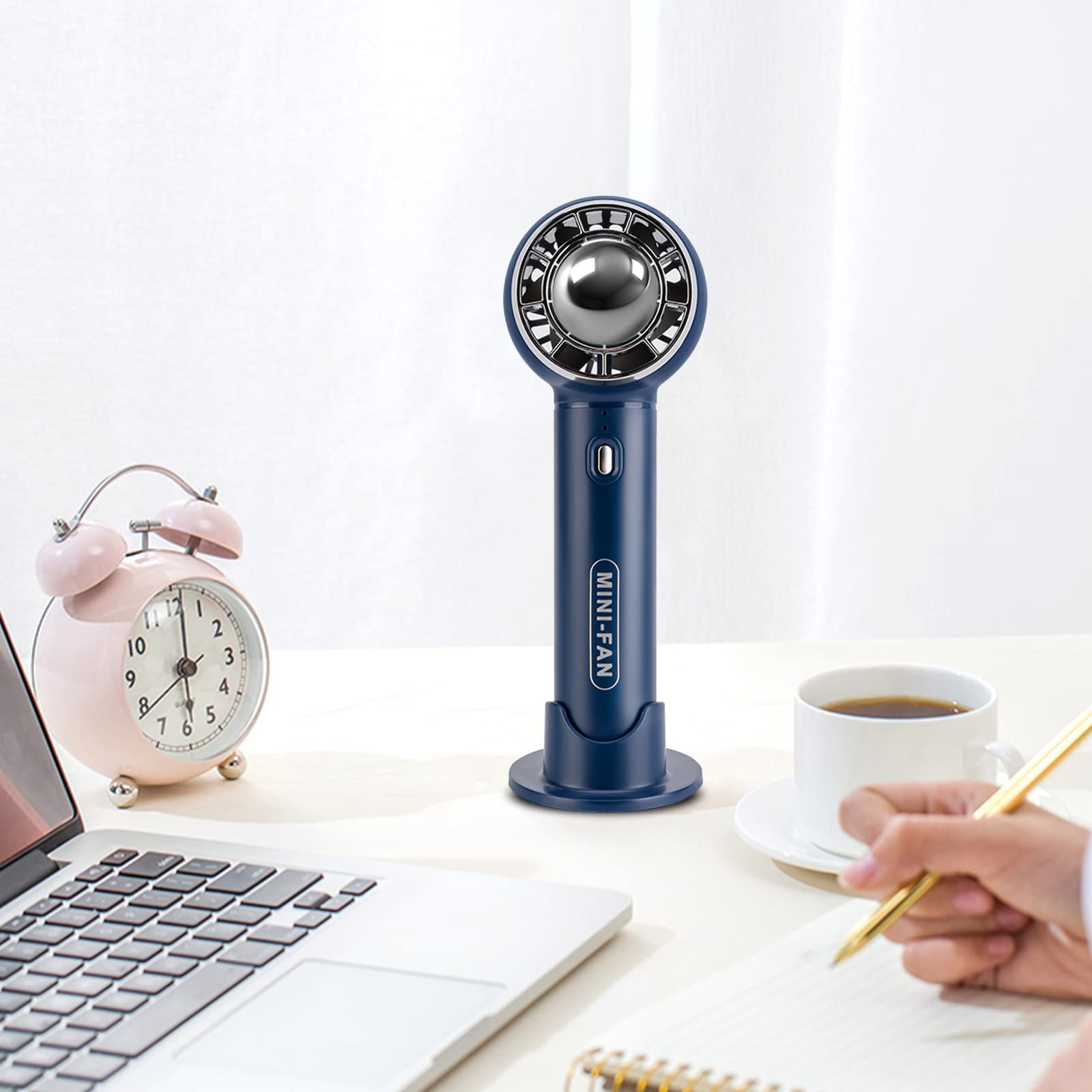 Portable Handheld Fan with Base - 3 Speed Settings, Strong Wind & Quiet Operation for Home, Office, Travel - Perfect for Bedroom, Desk & Outdoor Activities