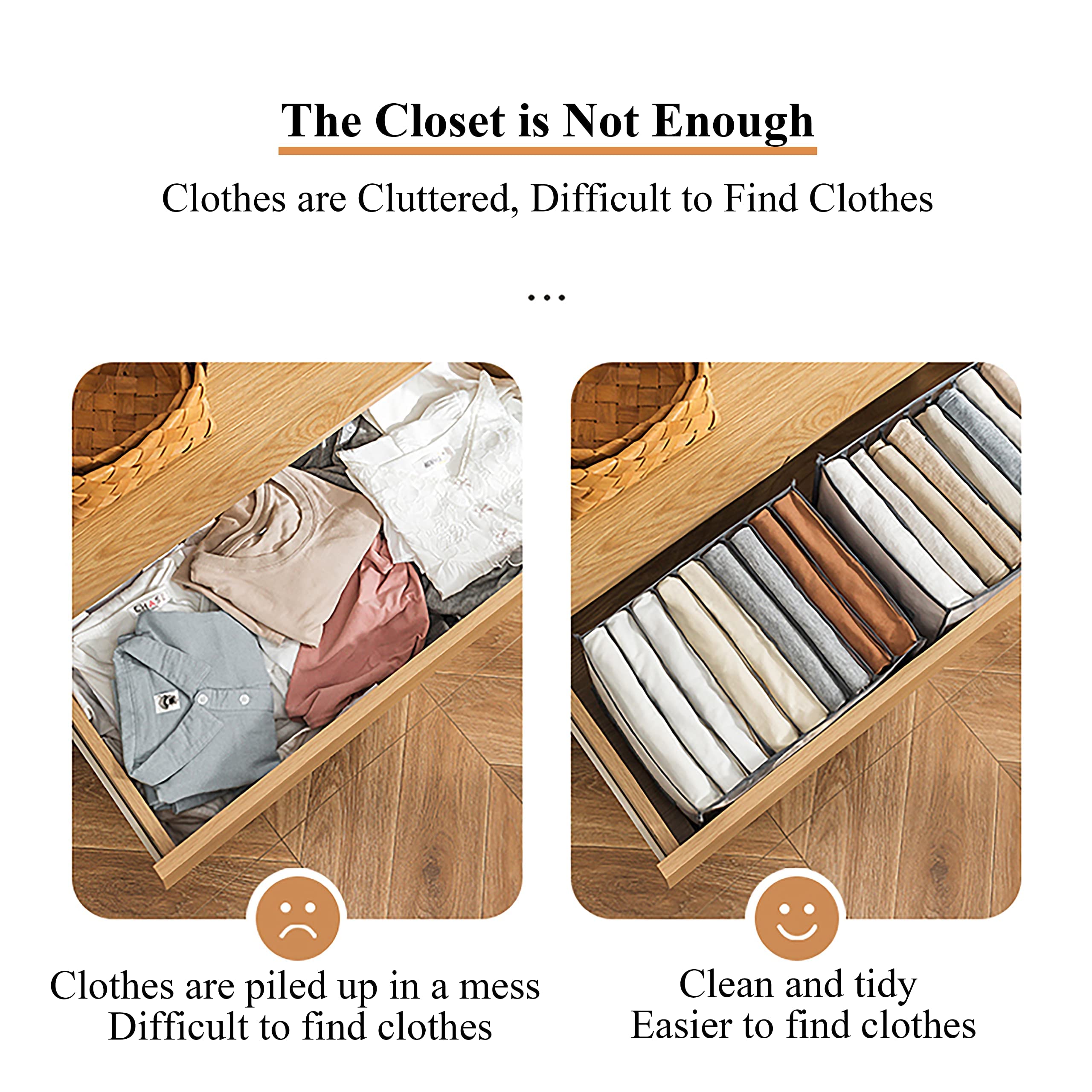 WATAKA 3-Piece Extra Large Foldable Closet Organizer Set - 6 Grid Storage Bins for Sweaters, Coats & Clothes (Grey) | Perfect for Bedroom, Closet & Wardrobe Organization