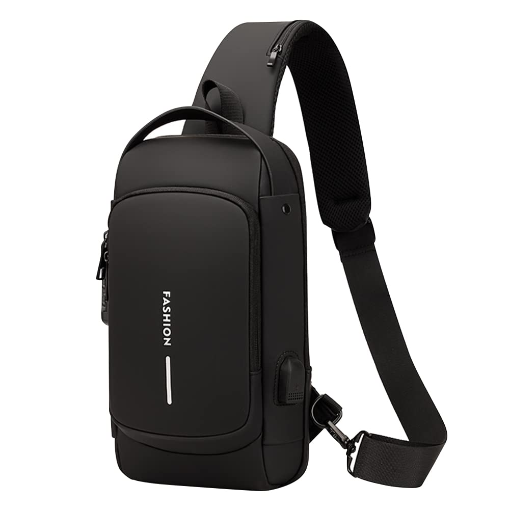 USB Charging Anti-Theft Waterproof Crossbody Sling Bag - Sport Shoulder Chest Daypack for Hiking, Travel & Gym - with Secure Zipper & Phone Charging Port