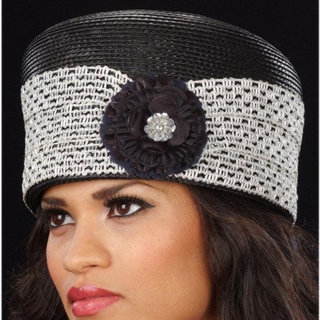BW9004 Black Pillbox Dress Hat with Metallic Trim - Elegant Vintage Style Hat for Women, Church, Weddings & Special Occasions