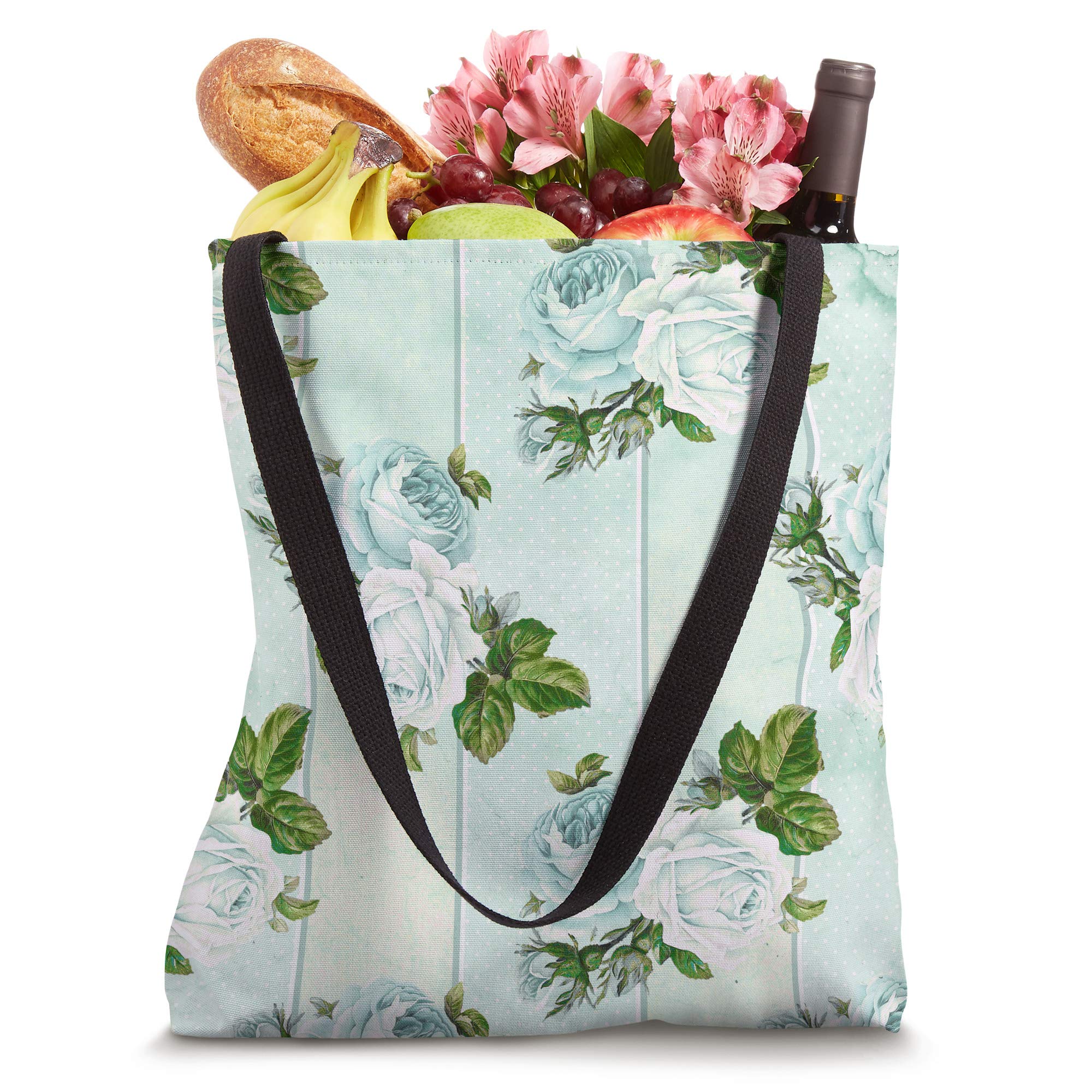 Stylish Teal & Turquoise Botanical Floral Rose Tote Bag for Women - Perfect for Work, Beach & Shopping