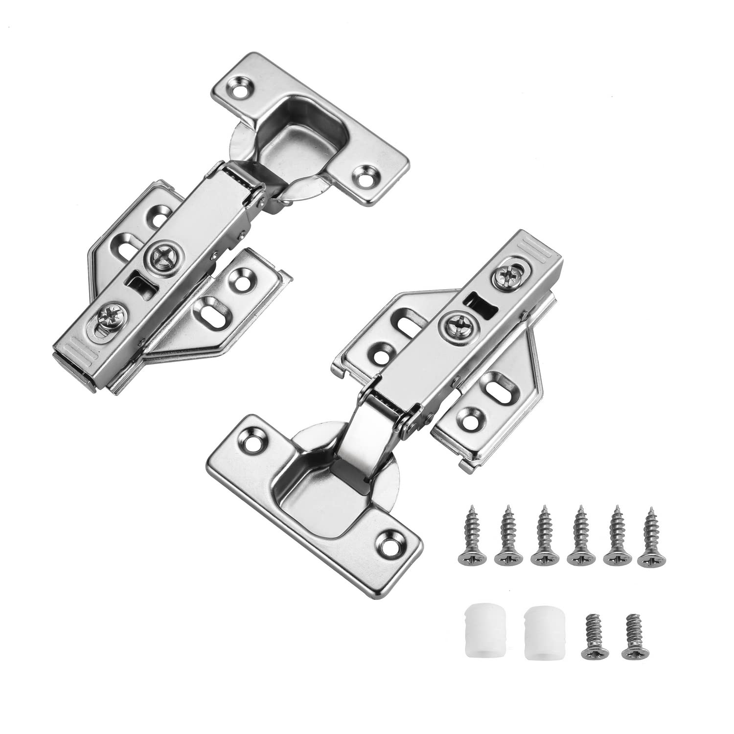 2-Pack 110 Degree Frameless Cabinet Door Concealed Hinges - Full Overlay, 35mm Cup Nickel Plated Door Hinges for Kitchen Cabinets, Wardrobes & Furniture Installation