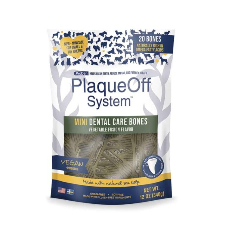 Proden PlaqueOff Mini Dental Bones for Dogs - Vegetable Fusion Oral Care Treats, 340g - Freshens Breath & Reduces Tartar for Small & Medium Breeds