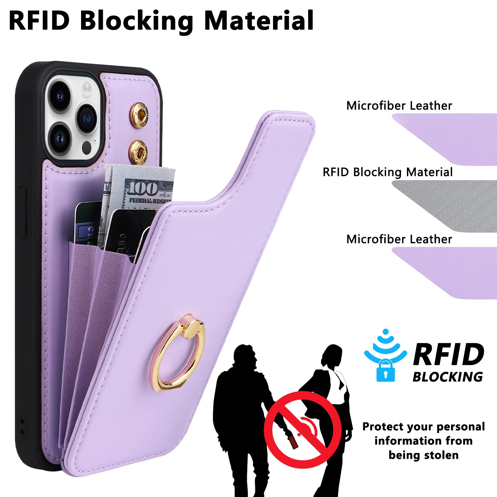 TopPerfekt iPhone 12/12 Pro Wallet Case with Card Holder & 360° Rotating Finger Ring Stand - RFID Blocking PU Leather Protective Flip Cover with Kickstand (6.1