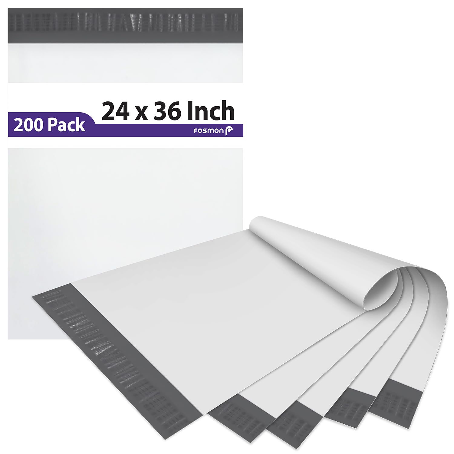 Fosmon 24x36 (200 Pack) Large Poly Mailers - Self-Sealing Waterproof Shipping Envelopes for Clothing & Small Business Supplies | Durable Tear-Proof Packaging for Ecommerce, Retail & Online Stores