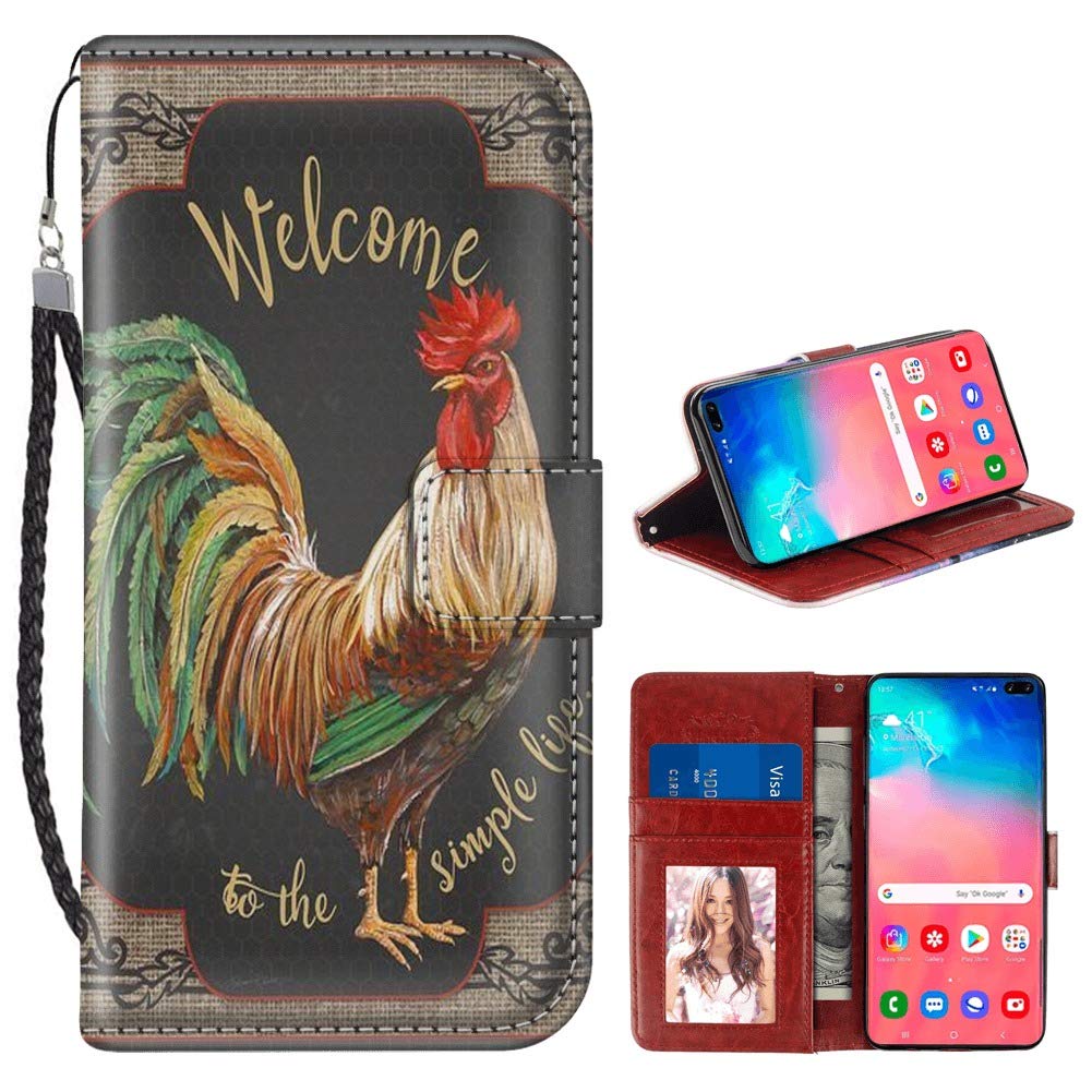 Premium Samsung Galaxy S10+ Wallet Case - PU Leather & TPU Hybrid Protective Cover with Card Slots & Wrist Strap - Perfect for Business, Travel & Everyday Use - Compatible with Galaxy S10 Plus (Black)