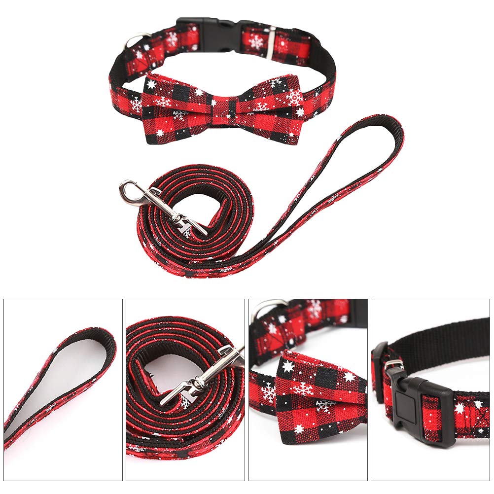 2-Piece Christmas Pet Set - Festive Dog Collar with Bow & Matching Walking Leash - Puppy Xmas Accessories for Small & Medium Dogs - Perfect for Holiday Walks & Christmas Photos