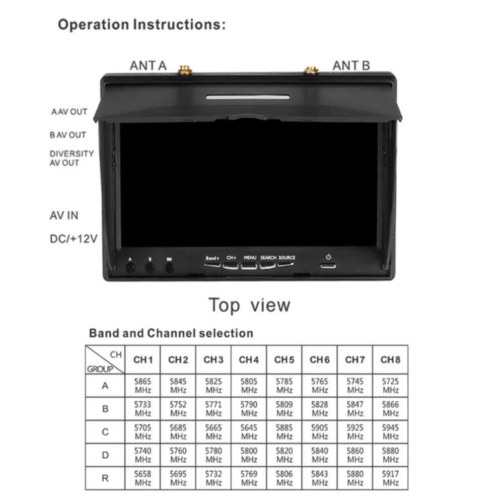 5.8GHz 40CH FPV Receiver Monitor with 7 Inch LCD Screen for Drone Quadcopter - Perfect for FPV Racing, Aerial Photography and Outdoor Flying