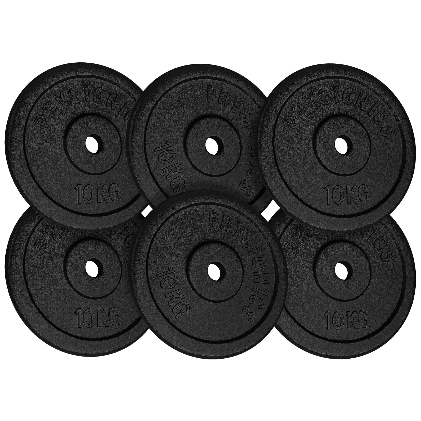 Physionics® Cast Iron Weight Plates Set - 2x5/4x5/6x5/2x10/4x10/6x10/2x15/4x15/6x15/2x20/4x20/6x20 kg, 30mm Hole - Compatible with Dumbbell Bars (Long & Short) - Perfect for Home Gym, Strength Training & Bodybuilding
