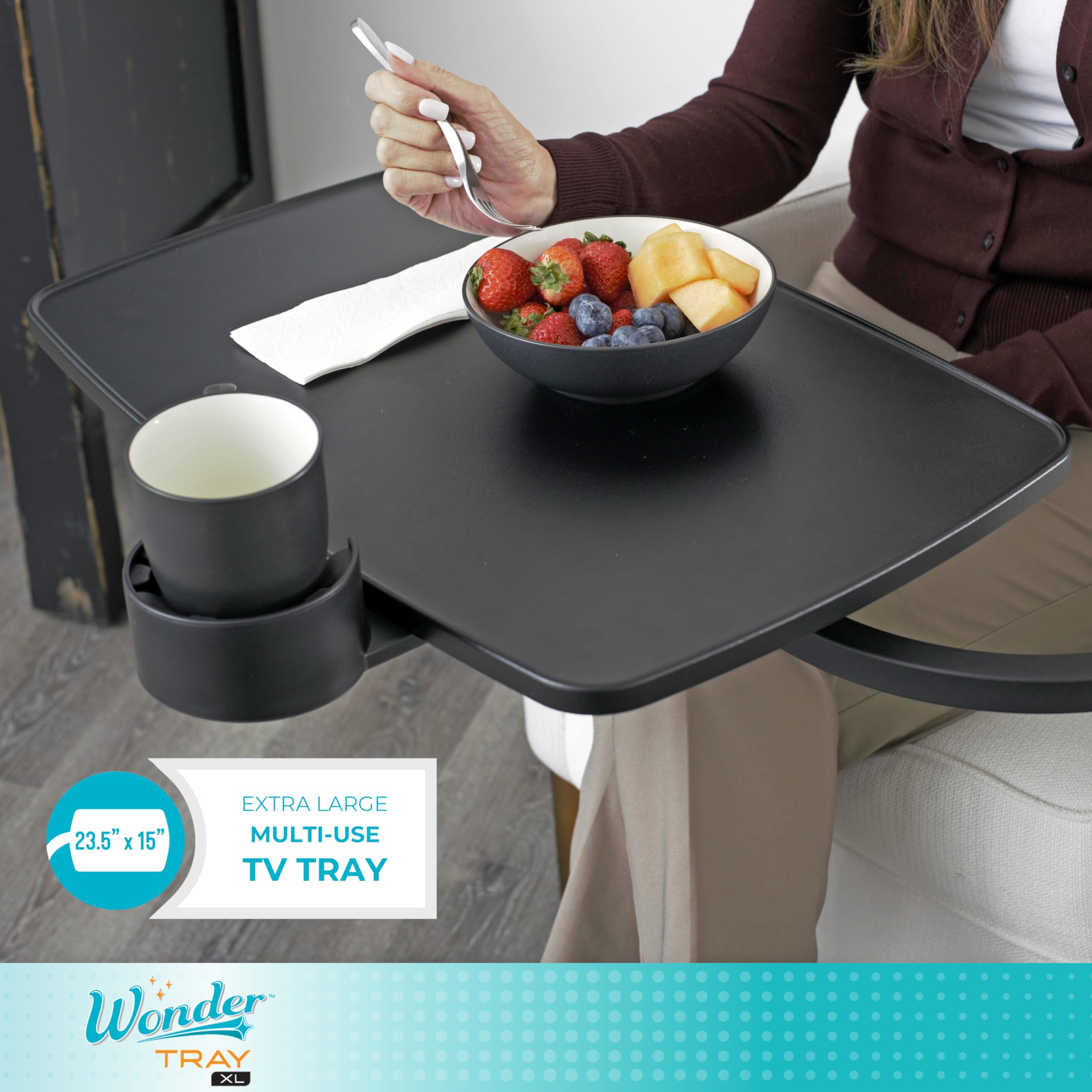 Adjustable Swivel TV Tray Table - Extra Large Laptop Stand for Couch, Gaming & Eating - Sturdy Computer Desk with Cup Holder for Recliners, Chairs & Beds - Perfect for Home Office, Gaming Setup & Relaxing Meals (Black, XL)