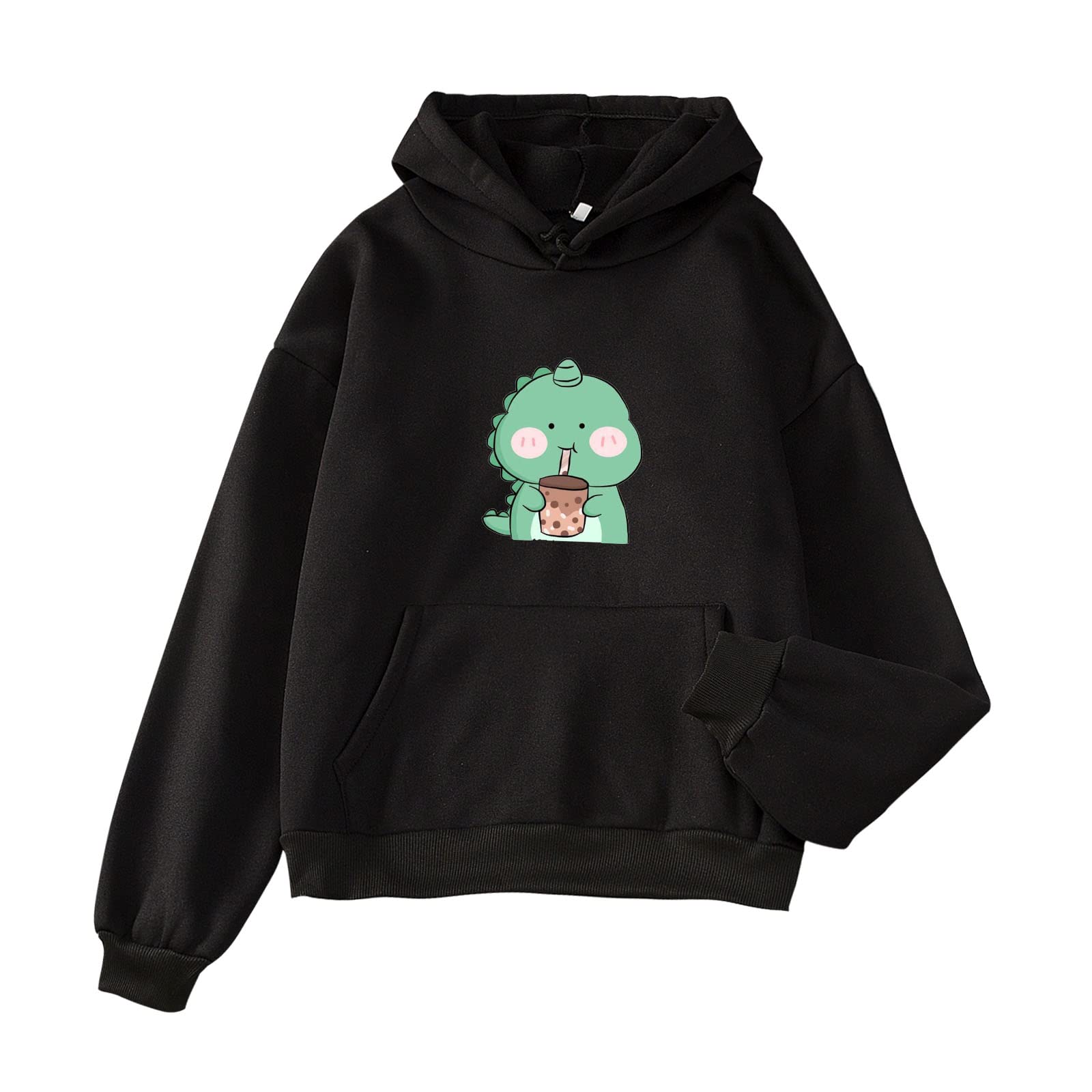 Women's Casual Long Sleeve Hoodie - Cute Cartoon Dinosaur Print Pullover Sweatshirt with Drawstring Hood & Pocket | Cozy Loungewear, Streetwear Fashion, Outdoor Activities