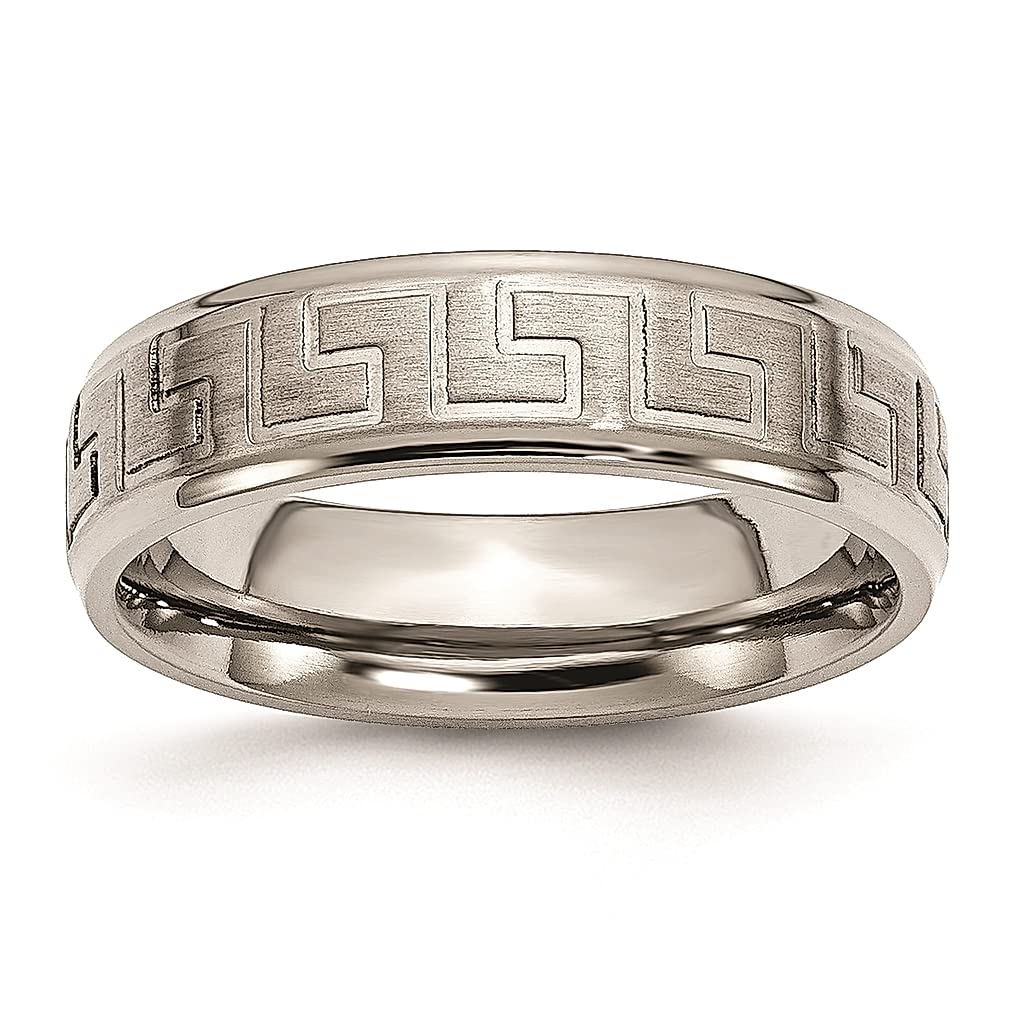 ICE CARATS Titanium 6mm Greek Key Wedding Band Ring for Women - Elegant Ridged Edge Design, Fashion Jewelry Gift for Her - Perfect for Anniversaries, Engagements & Special Occasions
