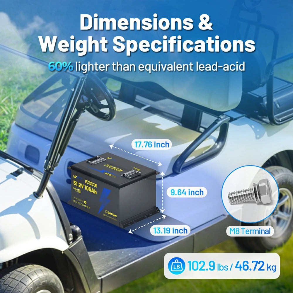 48V 105Ah Lithium Golf Cart Battery - Long Lasting Power for Golf Carts, Electric Vehicles & Off-Grid Applications | Fast Charging & Maintenance-Free Design