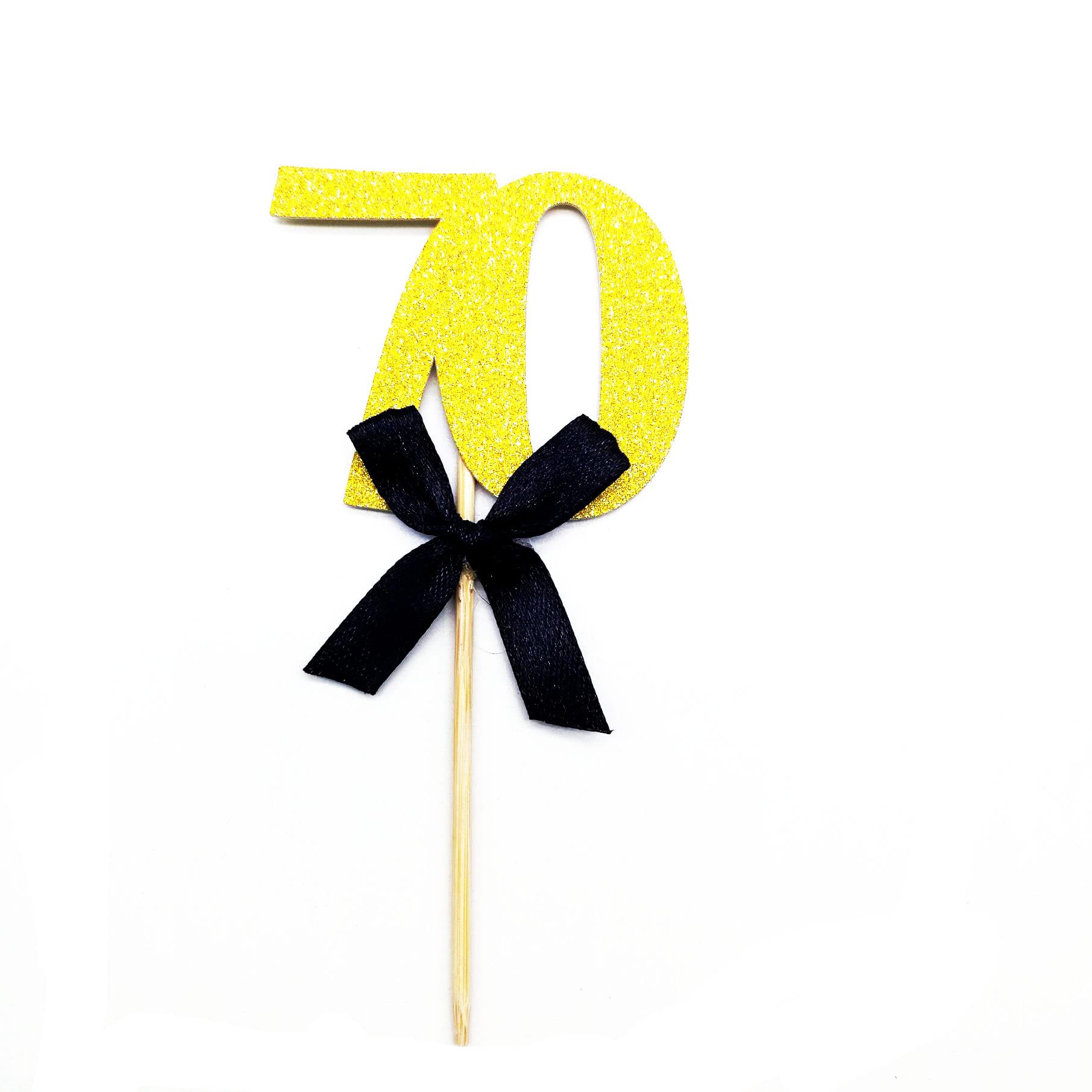Black & Gold Glitter 70th Birthday Cupcake Toppers - 12pc Elegant Cake Decorations for Anniversary Parties, Weddings & Special Celebrations - Perfect for 70th Birthday Cakes, Dessert Tables & Milestone Events