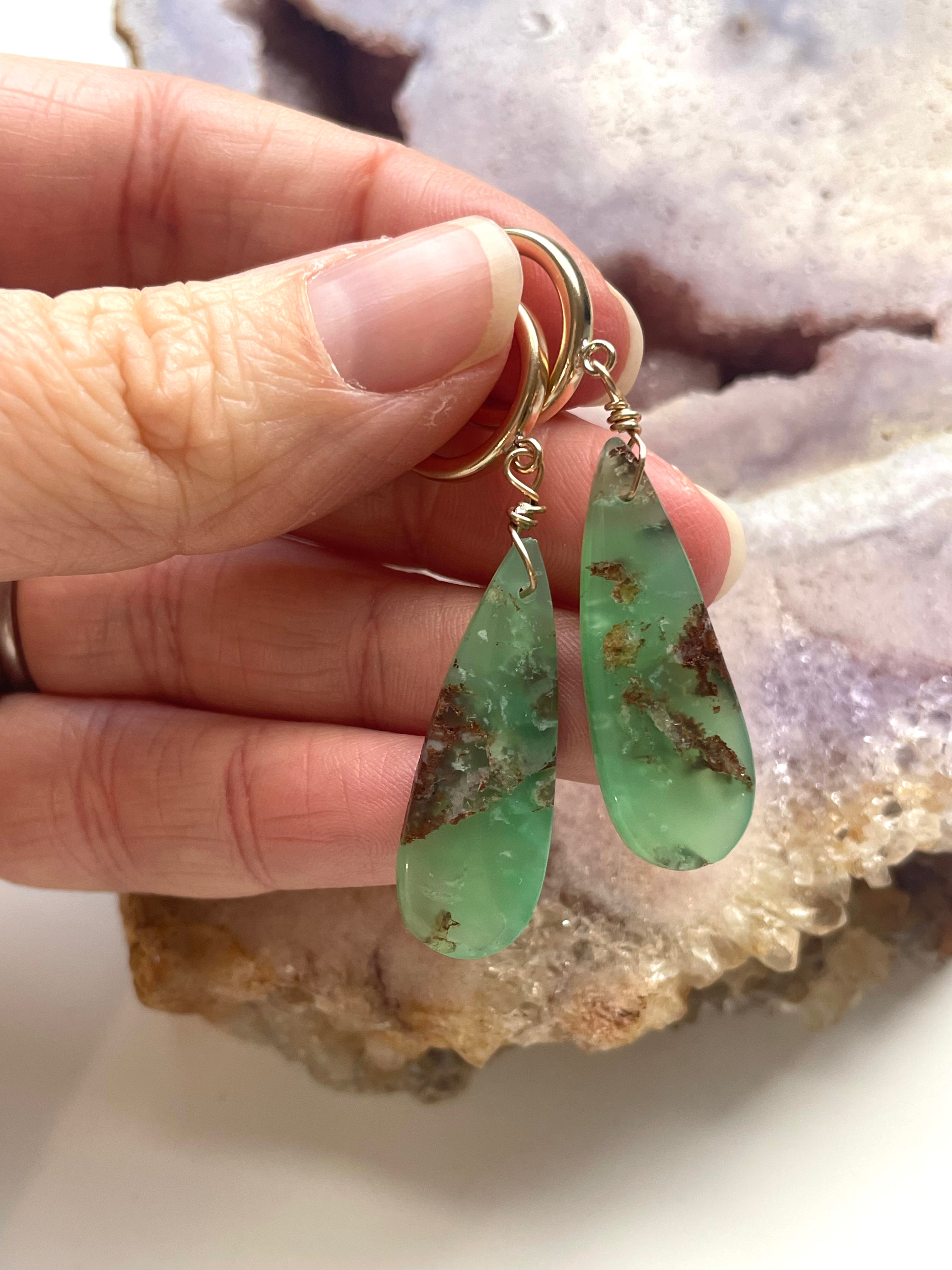Chrysoprase Statement Hoop Earrings - 14K Gold Filled Dangle Earrings for Women | Elegant Jewelry Gift for Birthday, Anniversary & Special Occasions