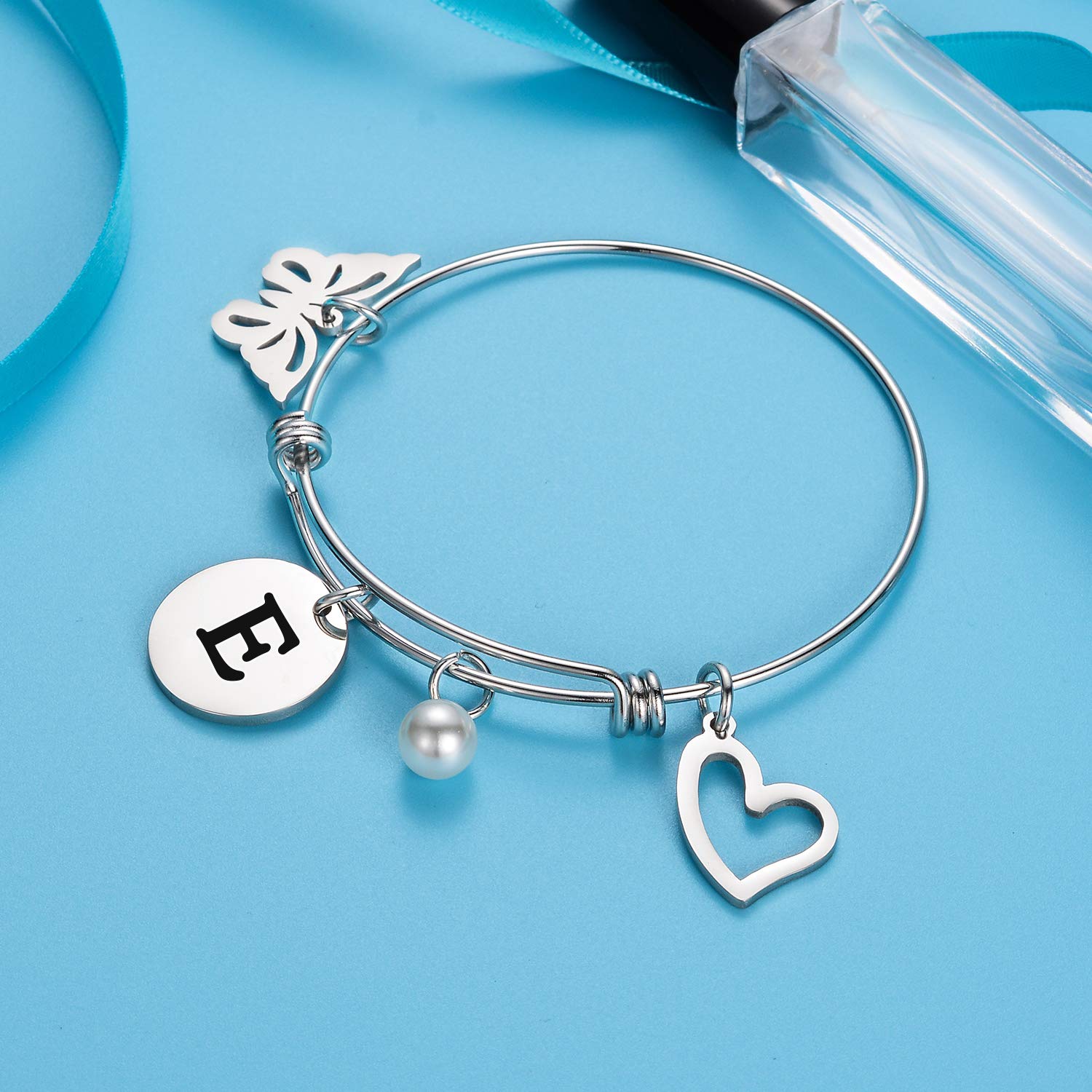 Personalized Initial Charm Bracelet for Women - Heart & Butterfly Alphabet Letter Bracelet (A-Z) | Custom Name Jewelry Gift for Her, Birthday, Anniversary, Valentine's Day