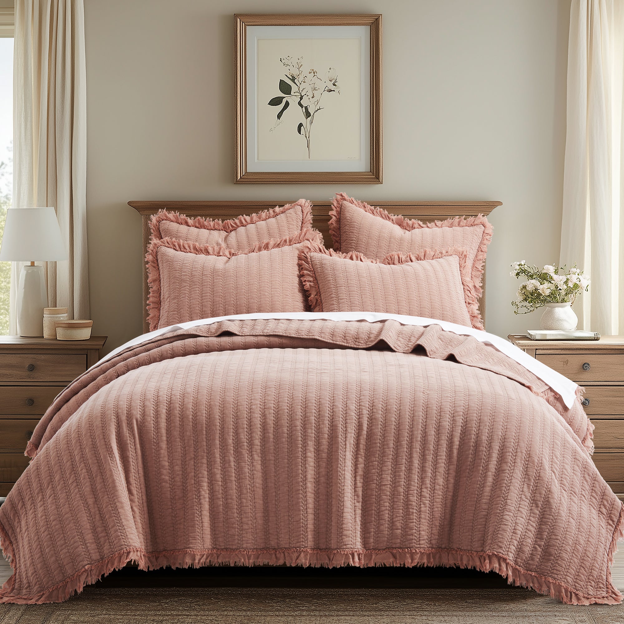 Wilhemina Dusty Rose Euro Sham Pillowcase Set of 2 - Soft Luxury Bedding for Master Bedroom & Guest Room Decor