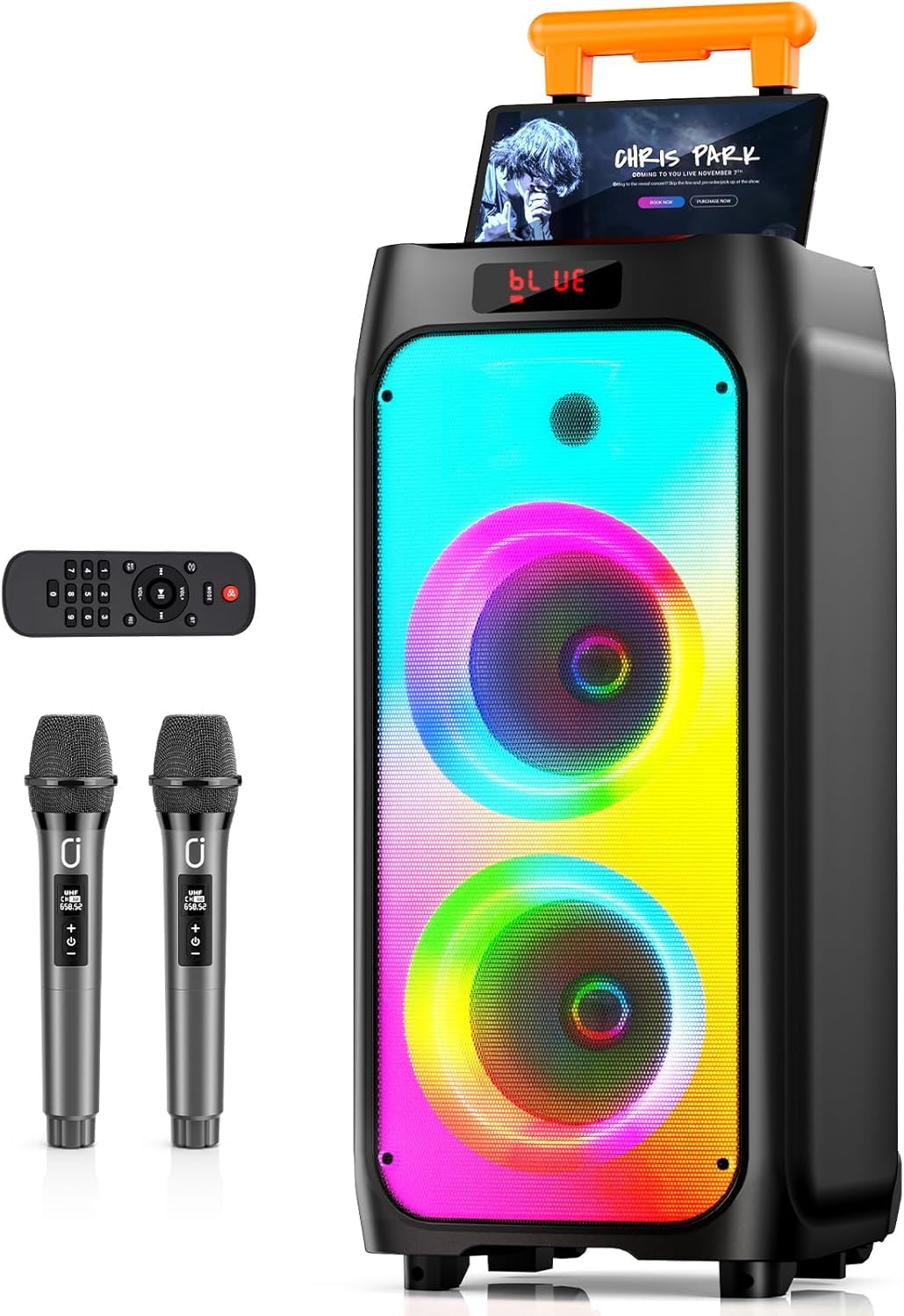 BOGO Free! HWWR Portable Bluetooth Karaoke Machine with 2 Wireless Mics - Party Speaker with Disco Lights for Outdoor Gatherings, Christmas Gifts | Perfect for Home Karaoke, Backyard Parties & Holiday Celebrations