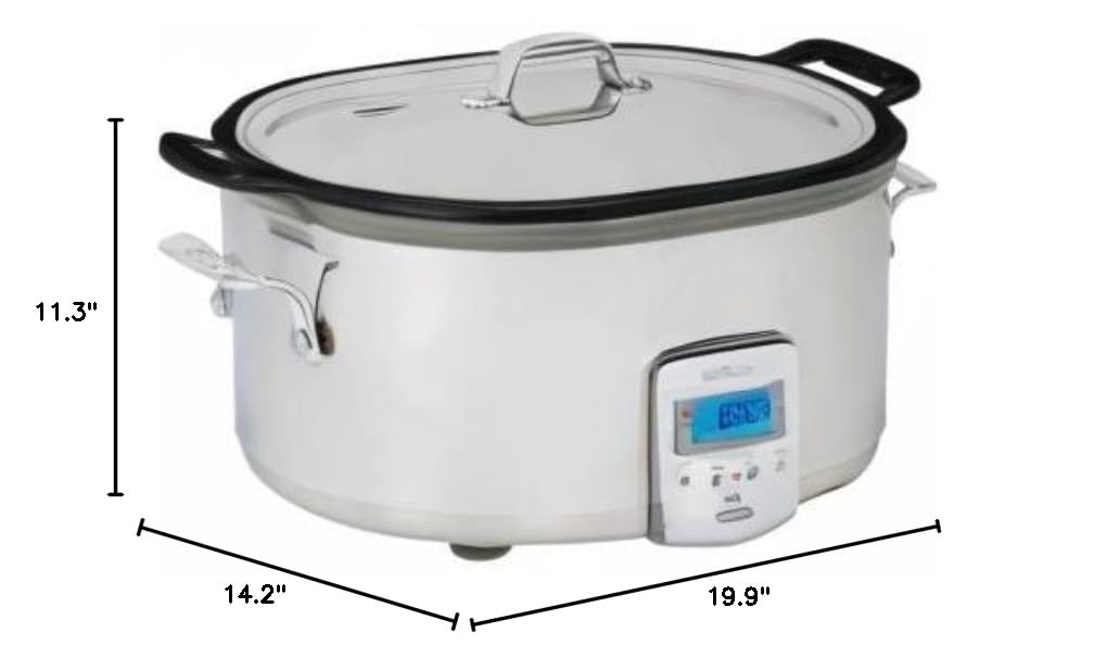 All-Clad 7-Quart Stainless Steel Programmable Slow Cooker with LCD Timer & Aluminum Insert - Perfect for Family Dinners, Meal Prep & Entertaining - Silver Small Kitchen Appliance