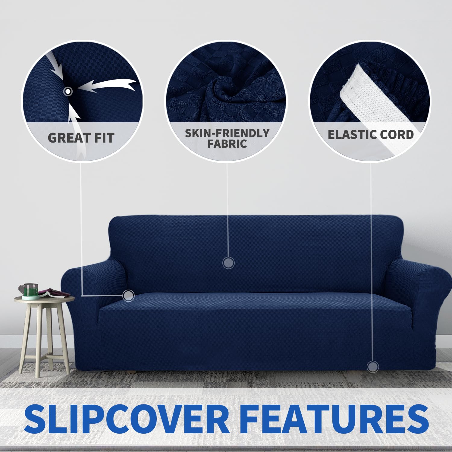 ZNSAYOTX Jacquard Stretch Slipcover for Living Room Chairs - Anti-Slip, Pet-Friendly Sofa Cover with Arms, Navy Blue Furniture Protector for Armchairs & Couches | Perfect for Home Decor, Pet Owners & Furniture Protection