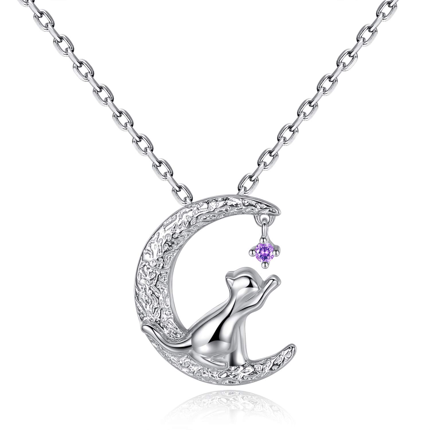 VIKI LYNN Sterling Silver Cat Moon Necklace - Elegant Cat Lover Jewelry for Women | Perfect Gift for Cat Owners & Moon Lovers