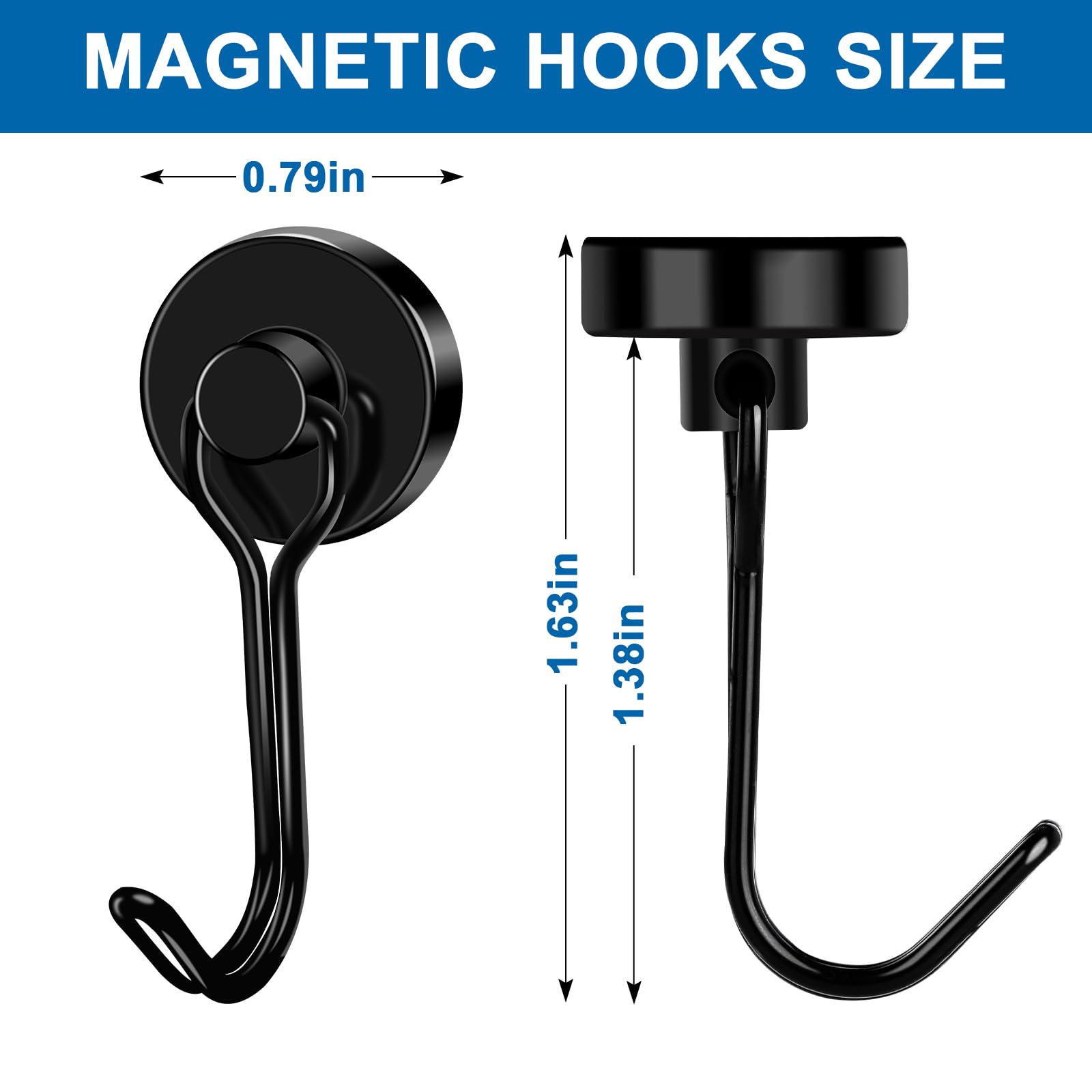 LOVIMAG 6-Pack Magnetic Hooks - Heavy Duty for Garage, Fridge & Travel