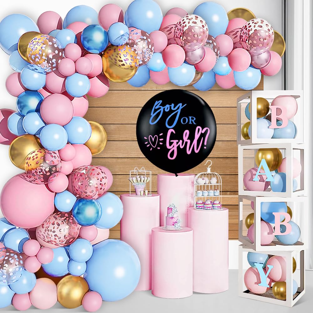 168pcs Pink and Blue Baby Gender Reveal Balloon Decorations Kit - A-Z Letters & Baby Boxes for Baby Shower, 1st Birthday Party, Boy or Girl Gender Reveal Celebration | Perfect for Nursery Decor, Photo Backdrops & Festive Party Arches