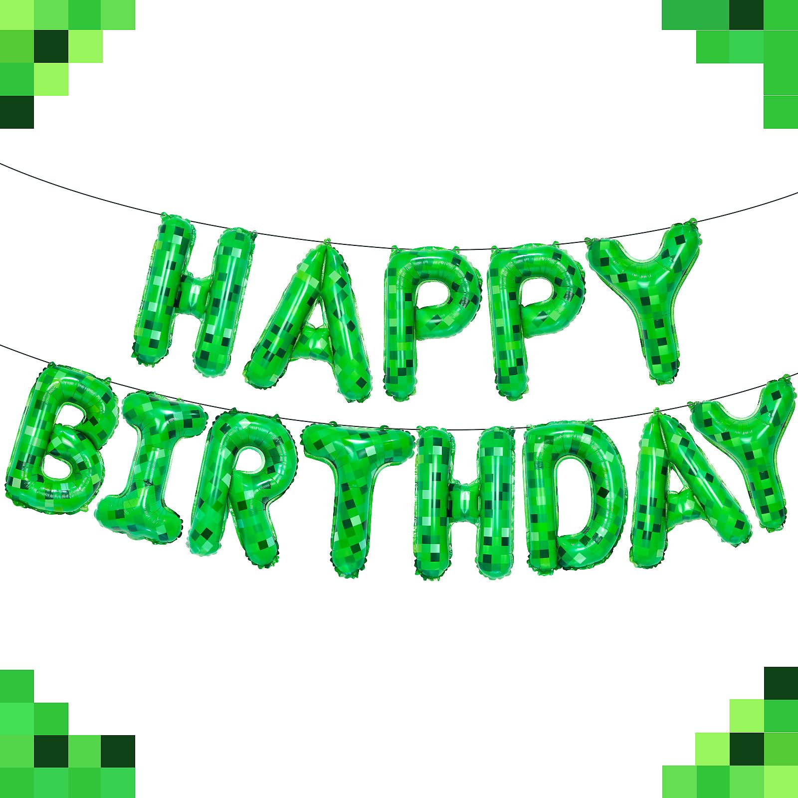 Happy Birthday Banner & Foil Balloons - TNT Pixel Party Decorations with Letters & Signs for Gaming Themed Parties | Perfect for Boys & Girls Birthday Celebrations, Minecraft Parties, and Blast-Themed Events