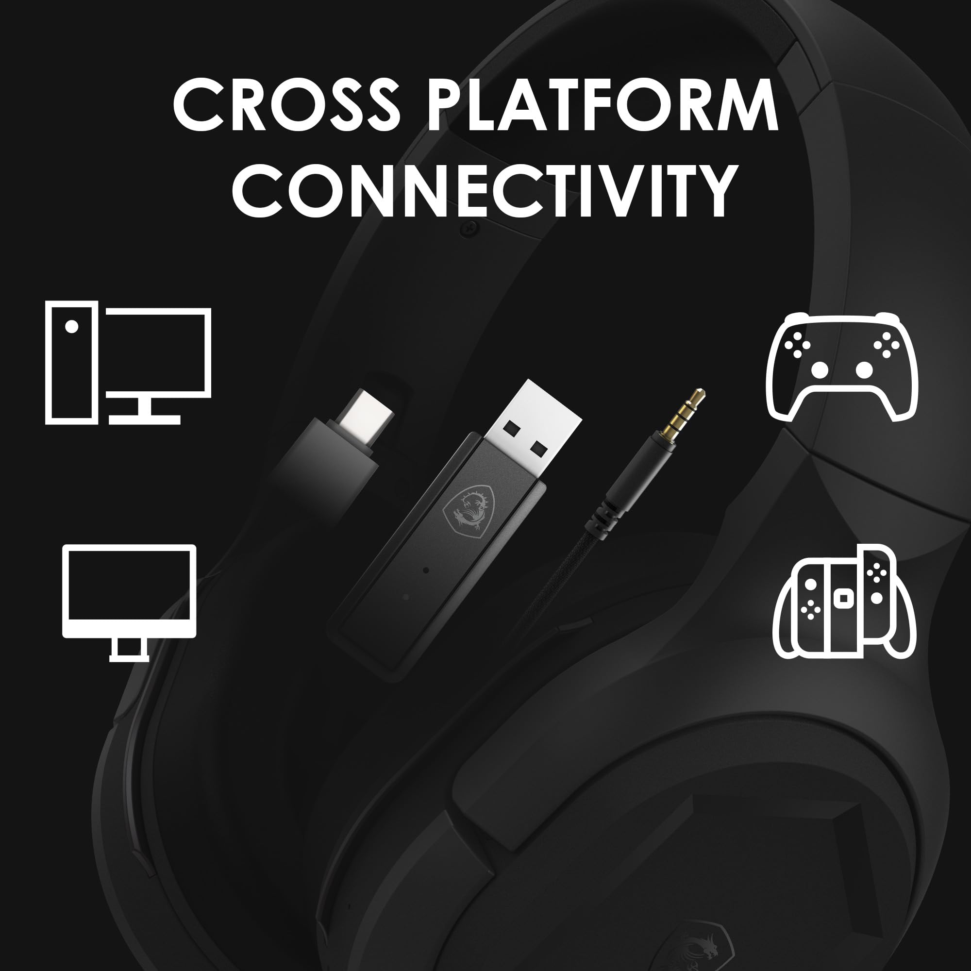 MSI IMMERSE GH50 Wireless Gaming Headset with 7.1 Surround Sound - Low Latency 2.4GHz Connection, Immersive Audio & Bass Boost - Omnidirectional Mic for PC, PS5, Xbox & Streaming | Perfect for FPS, RPG & Multiplayer Gaming