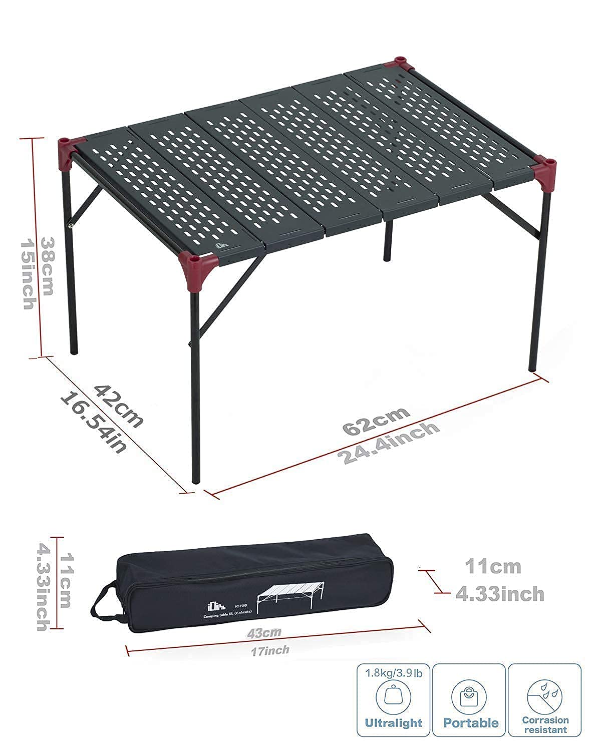 iClimb 2 Extendable Folding Table XL with 1 Pack Connecting Plates & Lantern Hanger - Ultralight Compact Portable Camping Table for Adults - Perfect for Camping, Backpacking, Beach, Concert, BBQ, Picnic & Outdoor Parties