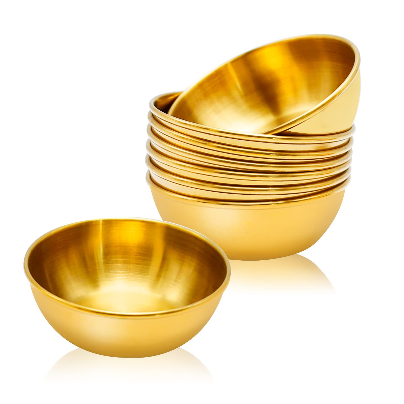 8-Piece Stainless Steel Sauce Dishes Set - Gold Round Seasoning Bowls for Sushi, Dipping, Appetizers (3.2 Inch) - Perfect for Asian Cuisine, Party Plating & Home Kitchen Use