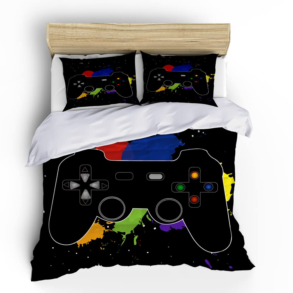 Gamer Bedding Set Twin Size - 3 Piece Video Game Controller Duvet Cover with Pillowcases for Boys & Girls - Cool Gaming Themed Bedroom Decor - Perfect for Teen Gamers' Rooms & Sleepovers (Comforter Not Included)